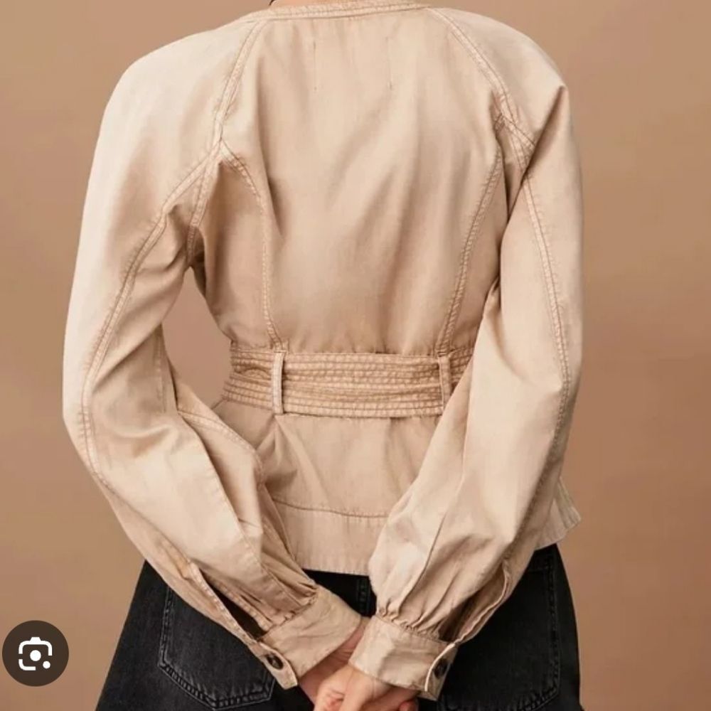 By Anthropologie Belted Round Neck Utility Jacket Tan Brown Size XL Sand Sable - Picture 5 of 15